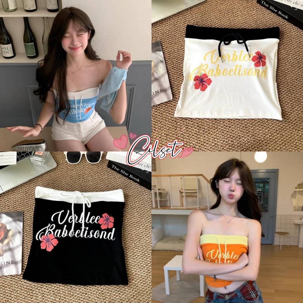 Cilset🛒พร้อมส่ง🎀 เสื้อเกาะอก สีสดใส น่ารักสุดๆ ลายดอกไม้ เสริมฟองน้ำทรงรัดรูป FY3583