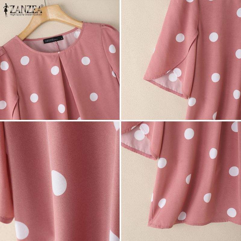 ZANZEA เสื้อลายจุดดอกไม้สำหรับผู้หญิง สไตล์เกาหลี พิมพ์ลายแขนยาว เสื้อลำลอง — صورة 8