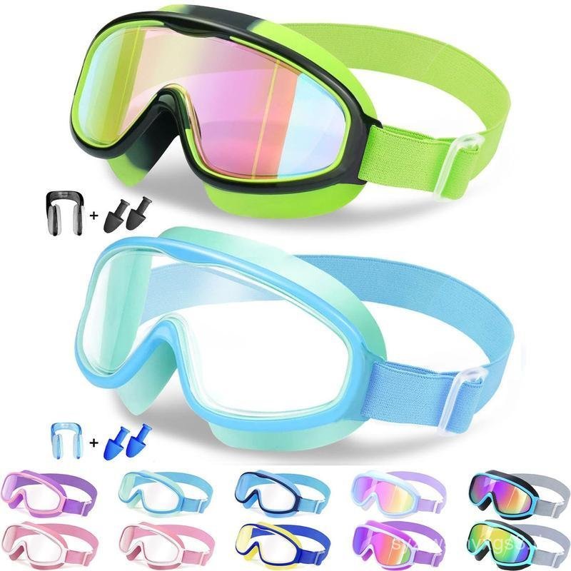 Vvinca Kids pool accessories-Goggles with Comfort Fabric Strap, Kids Swim Goggles Wide View Anti-Fog