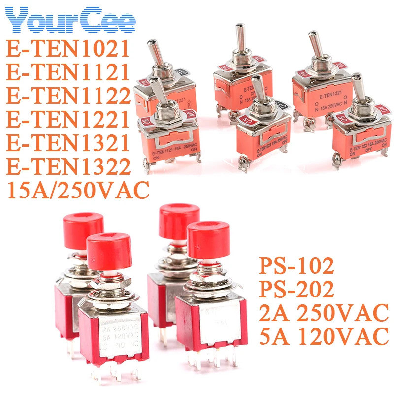 PS-102 PS-202 Mini 6mm 3pin 6pin Toggle Switch SPDT DPDT Momentary Push Button Switch 2A 250VAC 5A 1
