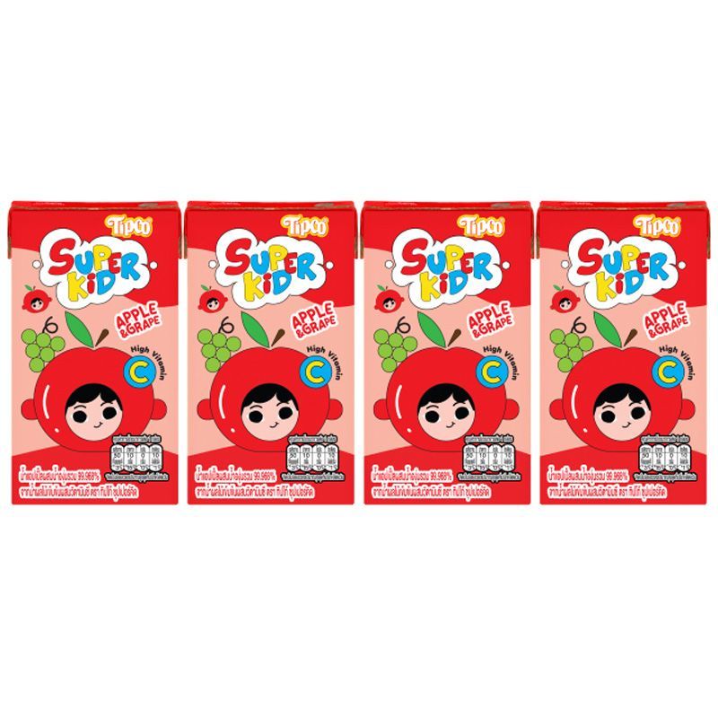 ทิปโก้ซุปเปอร์คิดแอปเปิ้ล 110มล. แพค 4 Tipco Super Kid Apple 110ml. Pack 4 [หมายเลขบาร์โค้ด 8851013798925 ]