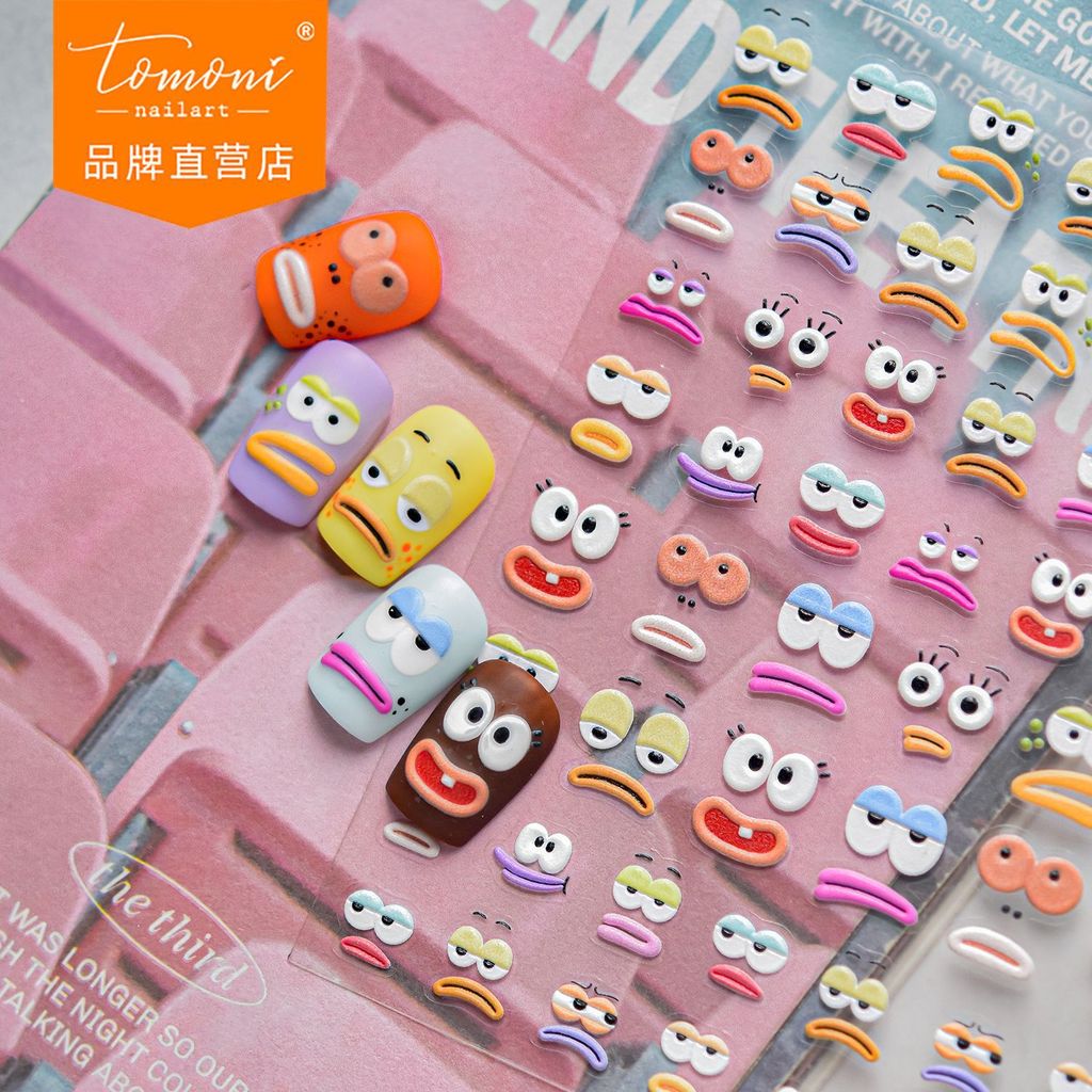 [Meow.Sensei] tomoni Embossed Nails Stickers Little Red Book น่ารักการ์ตูนหน้ายิ้มสติ๊กเกอร์ติดเล็บ Emoticon น่าเกลียดอุปกรณ์แต่งเล็บ