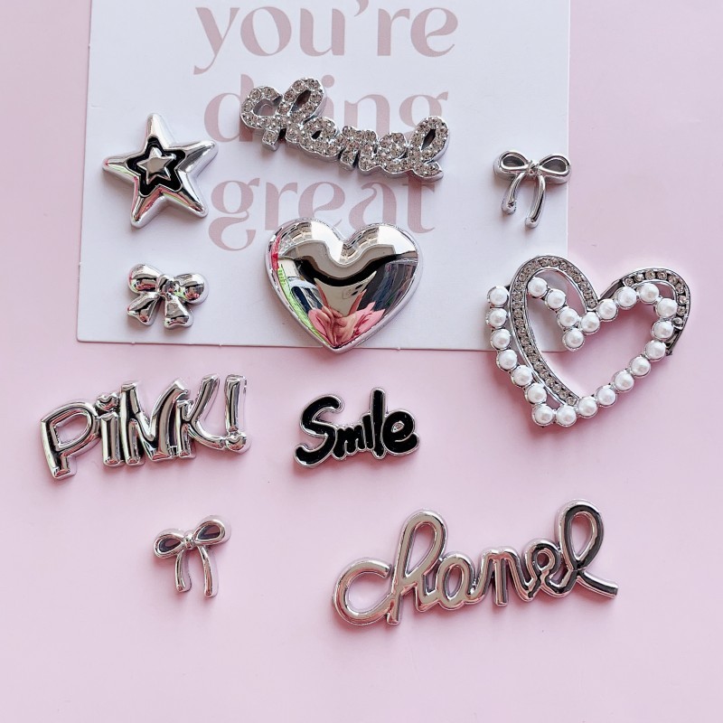 10pcs Electroplating Love Heart Silver Peach Heart Letter Bow DIY เครื่องประดับอุปกรณ์เสริมเคสโทรศัพท์อุปกรณ์เสริมผมรองเท้าหัวเข็มขัด DIY วัสดุ