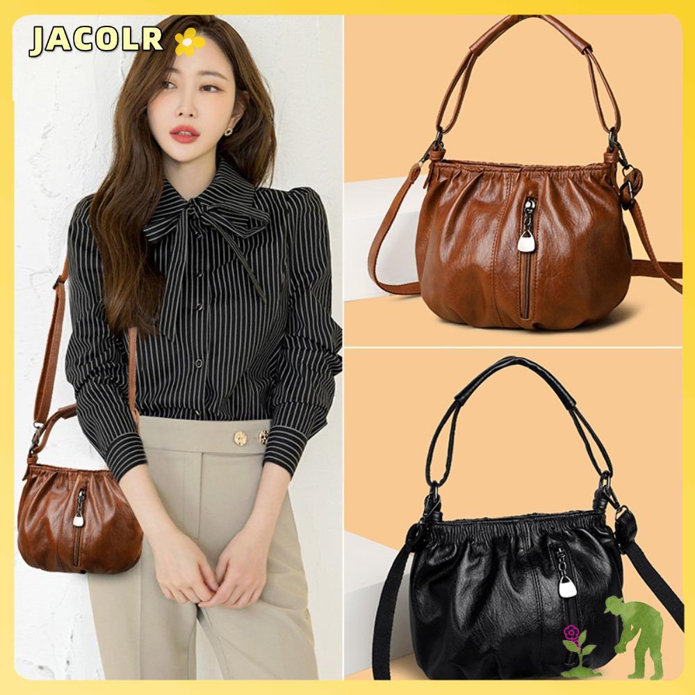 กระเป๋าสะพายไหล่ JACOLR, กระเป๋าทรงถังหนัง Pu สีทึบ, กระเป๋าถือสตรีซิปแฟชั่น
