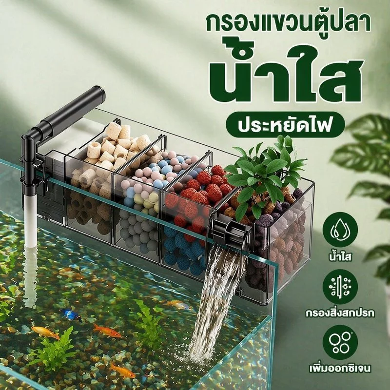 กรองน้ำตู้ปลา กรองแขวน 3in1 เครื่องกรองตู้ปลา น้ำใส เงียบ ประหยัดไฟ เพิ่มออกซิเจน น้ำตก