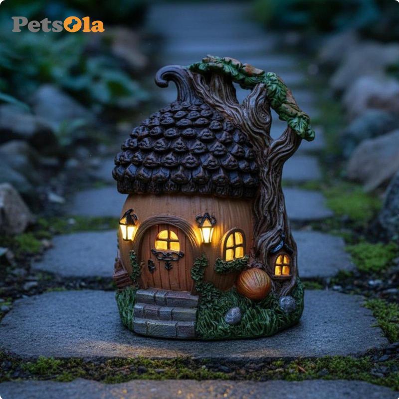 [PETSOLA] พลังงานแสงอาทิตย์ Acorn House อัตโนมัติ On/deactivate Acorn Garden ตุ๊กตา Charming Design 