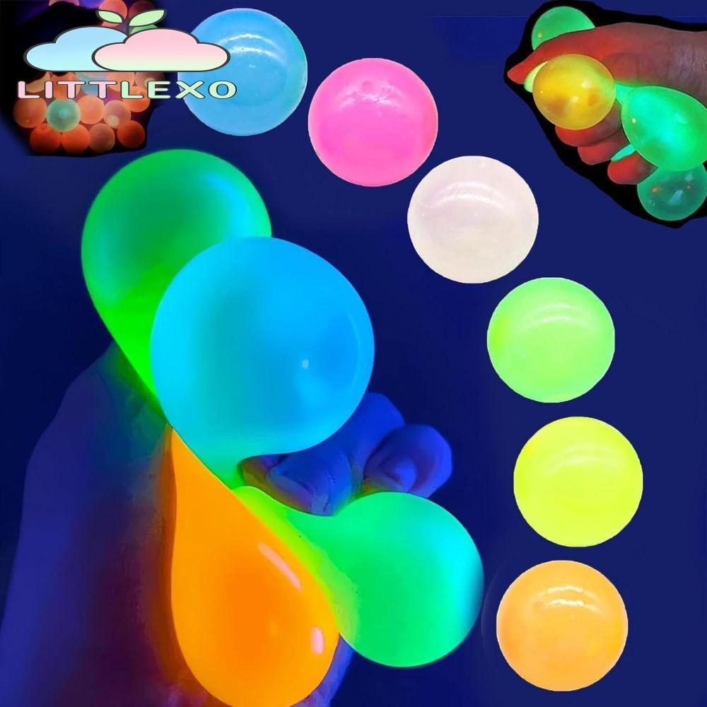 LITTLEX Globs Balls, ของเล่นบรรเทาความเครียดโยน Ball ลูกบอลเพดานเหนียว, เป้า Decompression Glow in The Dark Glowing Sticky Ball สําหรับเด็กและผู้ใหญ่