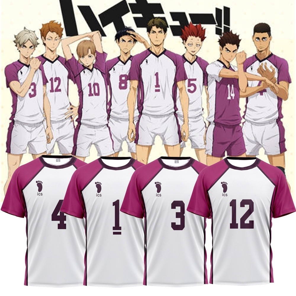 ไฮคิว!! เสื้อยืดเครื่องแบบ ชิราโทริซาวะ ระบายอากาศสบายอะนิเมะตัวละครคอสเพลย์กีฬาด้านบน