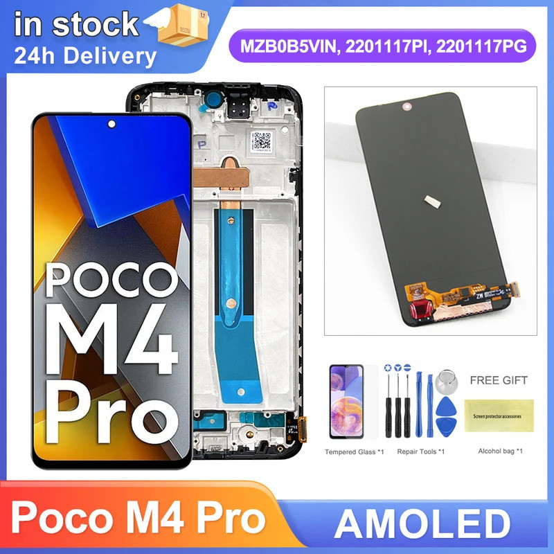 6.43 "AMO AMOLED Poco M4 Pro เปลี่ยนหน้าจอ,สําหรับ Xiaomi Poco M4 Pro 4G MZB0B5VIN จอแสดงผล Lcd หน้า