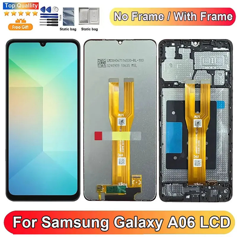 6.7 สําหรับ Samsung Galaxy A06 จอแสดงผล LCD หน้าจอสัมผัส Digitizer อะไหล่หน้าจอพร้อมกรอบสําหรับ Sams