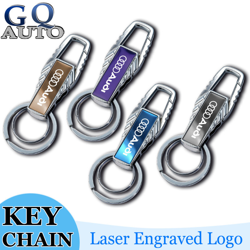 พวงกุญแจโลหะ Audi เลเซอร์แกะสลักโลโก้ พวงกุญแจรถ เรียบง่าย แขวนเอว key ring สำหรับ A3 8l 8Y A1 Q5 TT