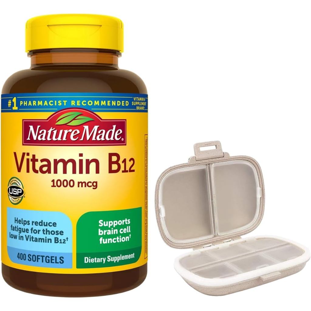 Nature Made วิตามิน B12 1000 mcg., 400 ซอฟท์เจล Bundle พร้อมยา Orgnizer (2 รายการ)