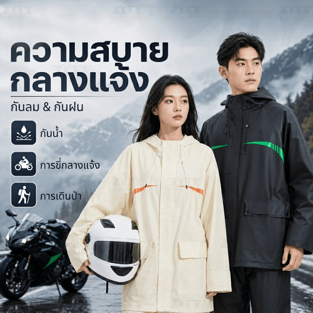 ZITY ชุดกันฝนยูนิเซ็กซ์ ผ้าเคลือบกันน้ำ ทนทาน รูปที่ 8