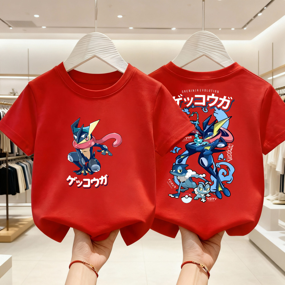 Gekkouga Pokemon พิมพ์ TShirt Budak 100% Cotton แขนสั้นลูกเรือคอ TShirt
