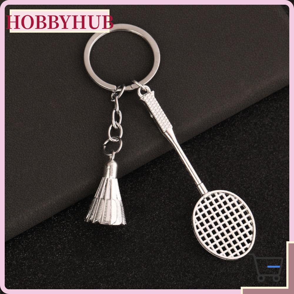 HOBBYHUB จี้ไม้แบดมินตัน, ลูกขนไก่พวงกุญแจวินเทจ, พวงกุญแจโลหะผสมของขวัญ