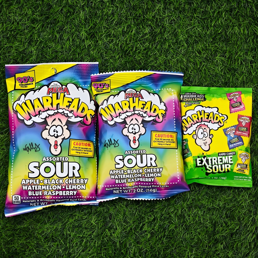 US นําเข้า Super SOUR Flavour Hard CANDY SOUR Fruit Flavour Fan-Shaped Gummy Gel CANDY WARHEADS SOUR