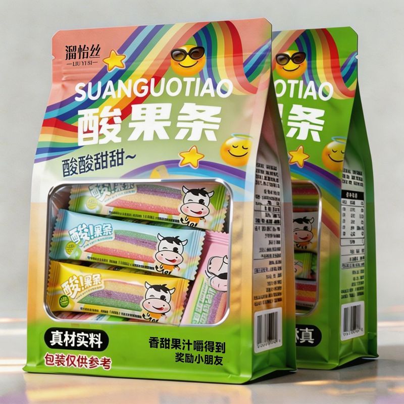 彩虹条软糖网红果' 条独立包装长条果汁条儿童零食礼包年货Fruit Rainbow Candy Sweet Juice Candy 'Fruit Rainbow Candy Long Strip Ch
