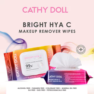 Cathy Doll Bright Hya C Makeup Remover Wipes 30 Sheets เคที่ ดอลล์ แผ่นเช็ดเครื่องสำอางและทำความสะอาดผิวหน้า.