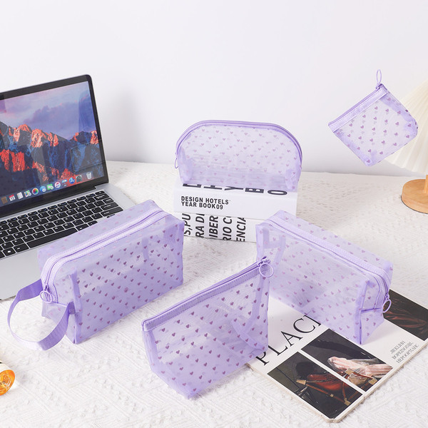 | makeup bag | ❄Ultra-Light Nylon Gauze Flocking Love Cosmetic Bag Student Multifunctional Portable 