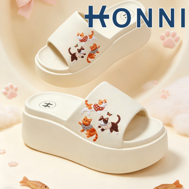 KONNI สำหรับฤดูร้อน  นุ่มสบาย สไตล์แฟชั่น ผู้หญิงพื้นหนาแบบใหม่รองเท้าแตะ แบบสวม  น้ำหนักเบา EVA  รองเท้าแตะพื้นหนาอีวา