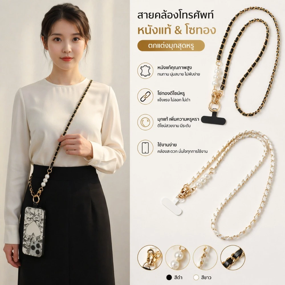 (จัดส่งในพื้นที่) โซ่หนังสายโทรศัพท์บรรเทาความเครียดกระเป๋าสะพายข้างโซ่มุกตกแต่งเชือกเส้นเล็กโทรศัพท์อุปกรณ์เสริม