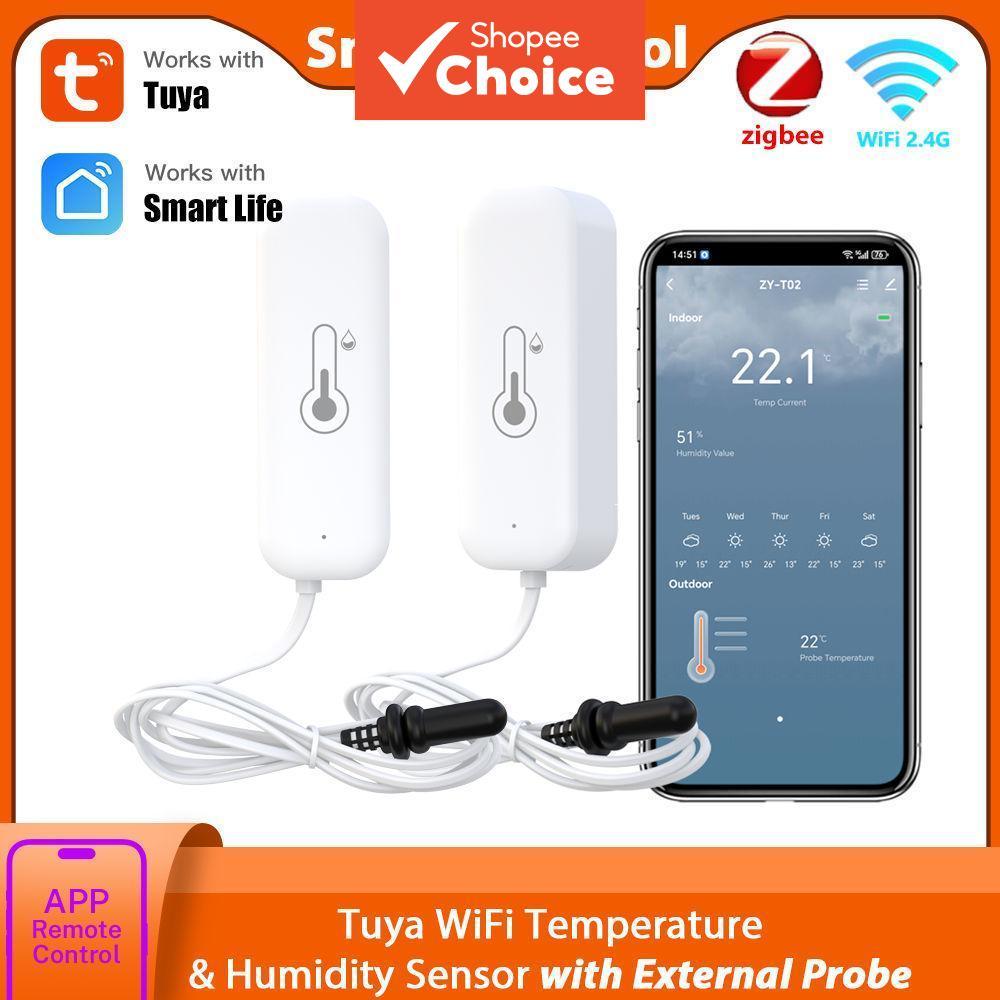 Zigbee WiFi เครื่องวัดอุณหภูมิอัจฉริยะเครื่องวัดความชื้น, เซ็นเซอร์ความชื้นอุณหภูมิโพรบภายนอกสําหรับ Smart Life, Google Home & Alexa