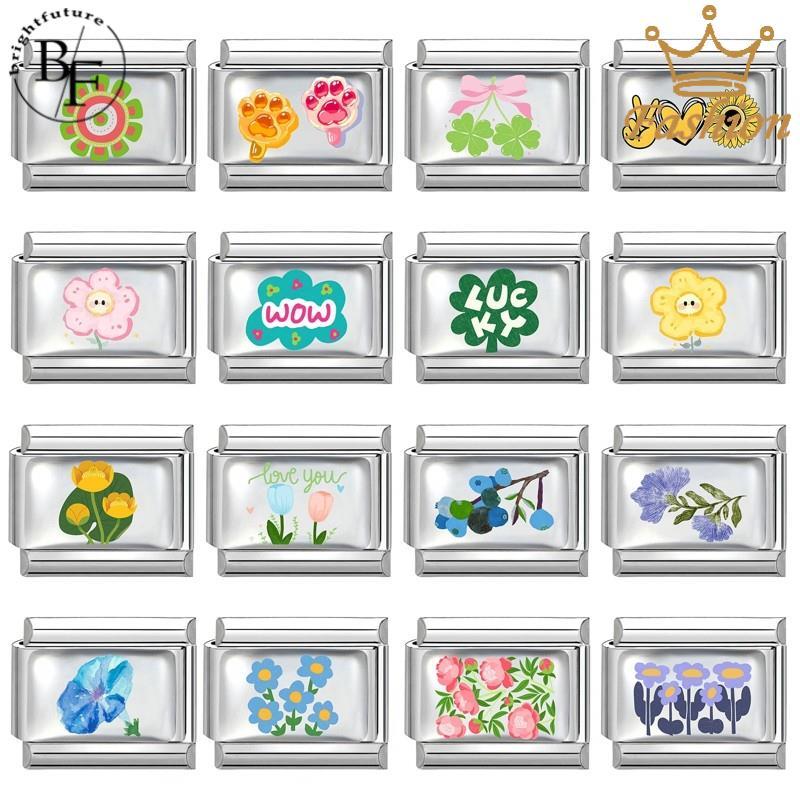 Epoxy Flower Series สร้อยข้อมือ Charm อิตาเลี่ยน Fit 9 มม.สร้อยข้อมือสแตนเลสเครื่องประดับทําอุปกรณ์ DIY Retro บุคลิกภาพโมดูลสร้อยข้อมือ