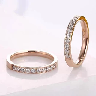 แหวนเพชร สเตนเลส 18K สีโรสโกลด์ สไตล์เกาหลี ญี่ปุ่น เรียบง่าย ไม่จางหาย