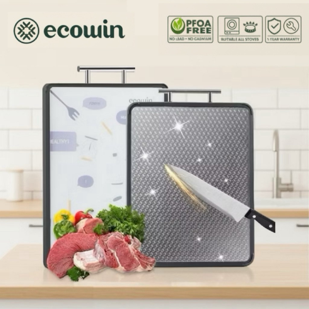 Ecowin เขียงสแตนเลส 2 in 1 [สแตนเลส 304 + PP] ป้องกันแบคทีเรียและเชื้อรา งานหนา แข็งแรง ทนทาน