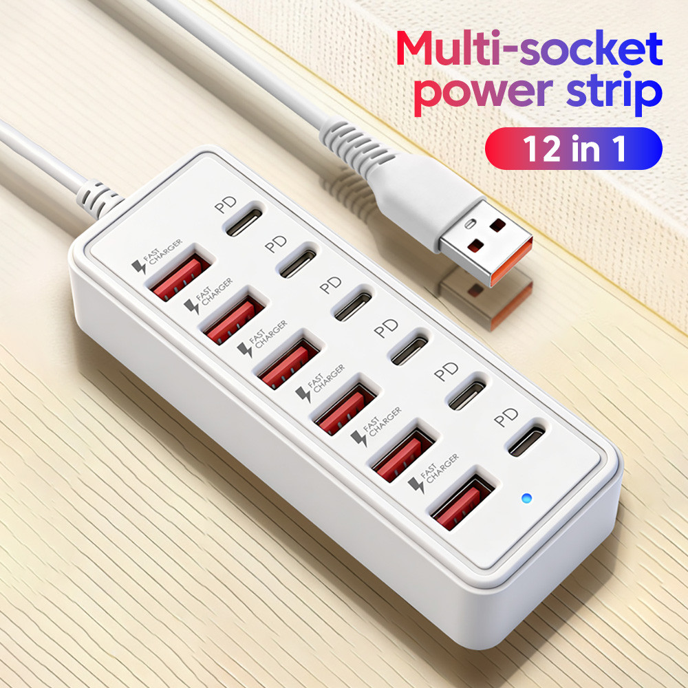 แท่นชาร์จอเนกประสงค์ 12-in-1 พร้อมช่องเสียบ USB และอะแดปเตอร์ปลั๊กไฟ PD Type C HUB