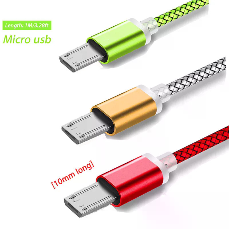 ไนลอนถักสาย Micro USB 10 มม.ขยายยาว Fast ChargingFor หนาเคสโทรศัพท์ Samsung Galaxy S7 A03s J3 J5 Red