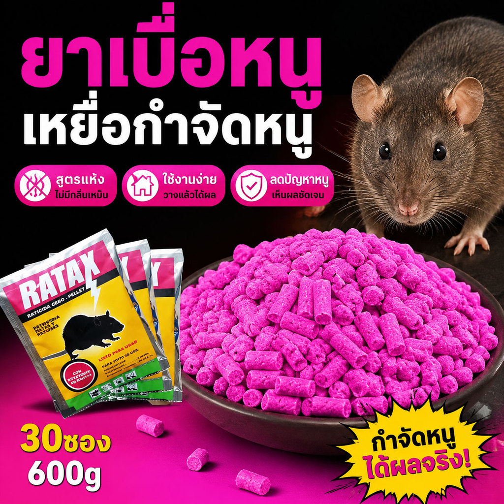 ยาเบื่อหนู เหยื่อกำจัดหนู สูตรแห้ง ใช้งานง่าย ลดปัญหาหนู ไม่มีกลิ่นเหม็น สำหรับบ้าน ร้านค้า และพื้นที่ทั่วไป