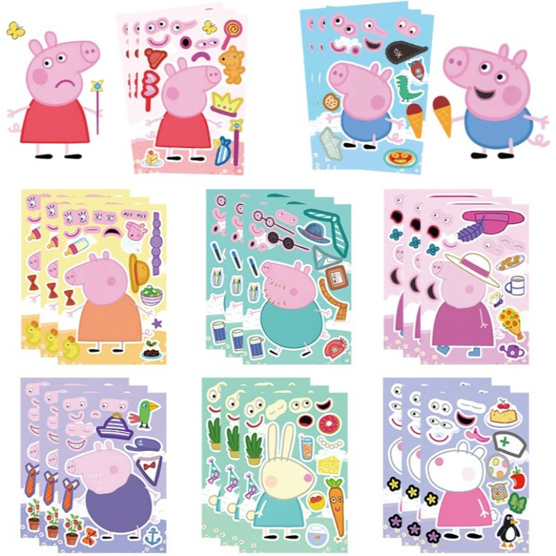 8ชิ้นใหม่การ์ตูนเคลื่อนไหวหมูสีชมพูตัดปะน่ารัก เป๊ปป้า สนุกเด็กปริศนา ทําเอง ภาพตัดปะ