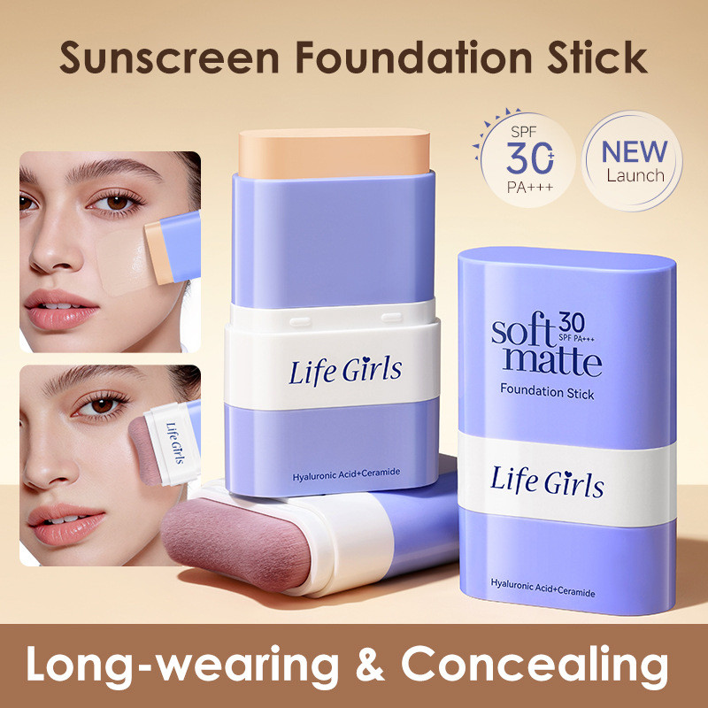 Life Girls SPF30 PA+++ Dual End Foundation Stick พร้อมแปรงในตัว, 2-in-1 ครีมกันแดดคอนซีลเลอร์ Hydrat