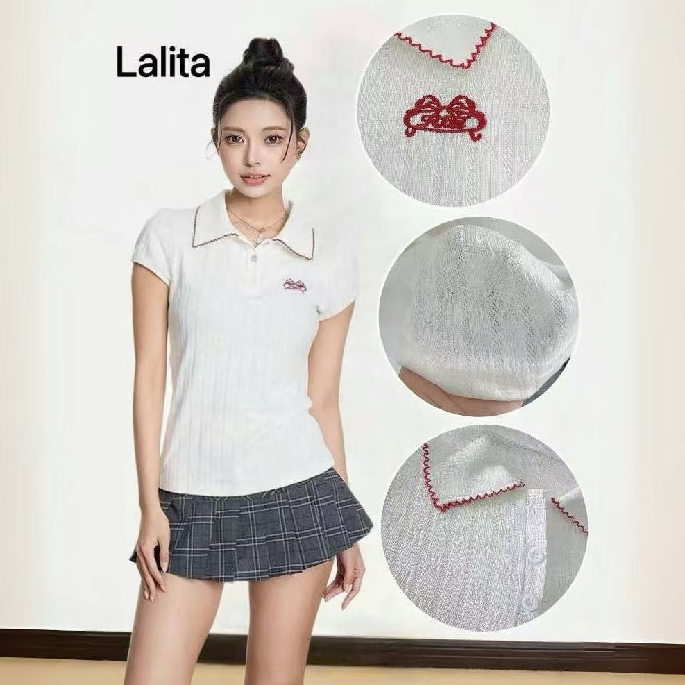 ส่งไวจากไทย เสื้อยืดคอปกแขนสั้น กระดุมหน้า ผ้านิ่ม ใส่บาย ลุคมินิมอล สไตล์เกาหลี Lalita