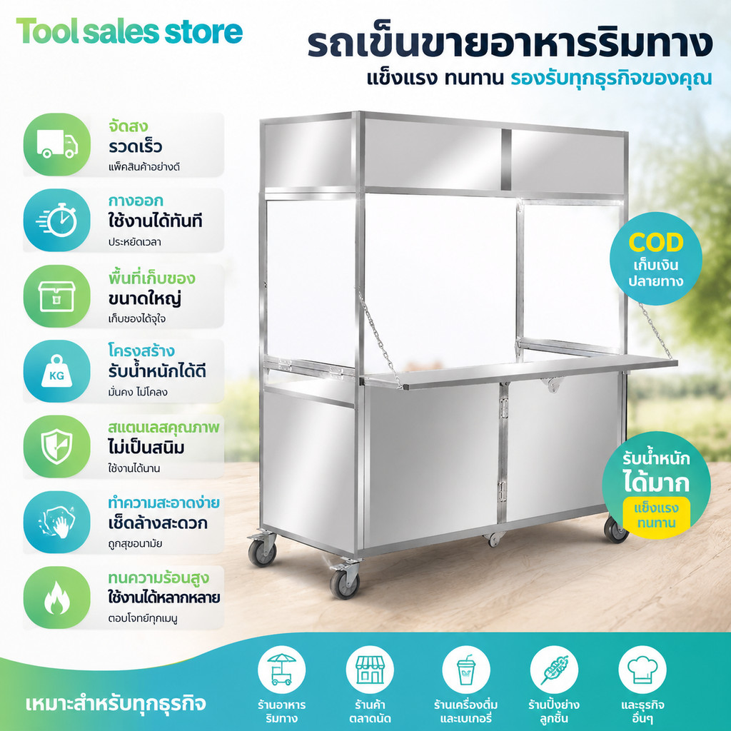 พร้อมส่ง COD รถเข็นขายอาหาร รถเข็นสแตนเลสพับได้ ขายตลาดนัด รถเข็นอาหารเคลื่อนที่ แบบพกพา หลายฟังก์ชัน Stall cart