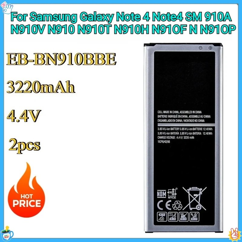 ใหม่ EB-BN910BBE เปลี่ยนแบตเตอรี่ 3220mAh สําหรับ Samsung Galaxy หมายเหตุ 4 Note4 SM 910A N910V N910