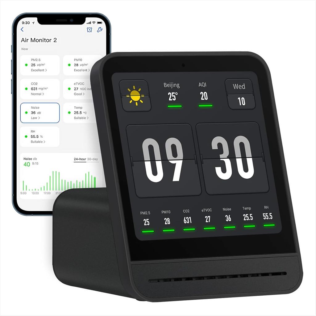 Qingping Air Quality Monitor Gen 2, Air Quality Monitor Indoor Detects PM2.5, CO2, PM10, Noise, อุณห