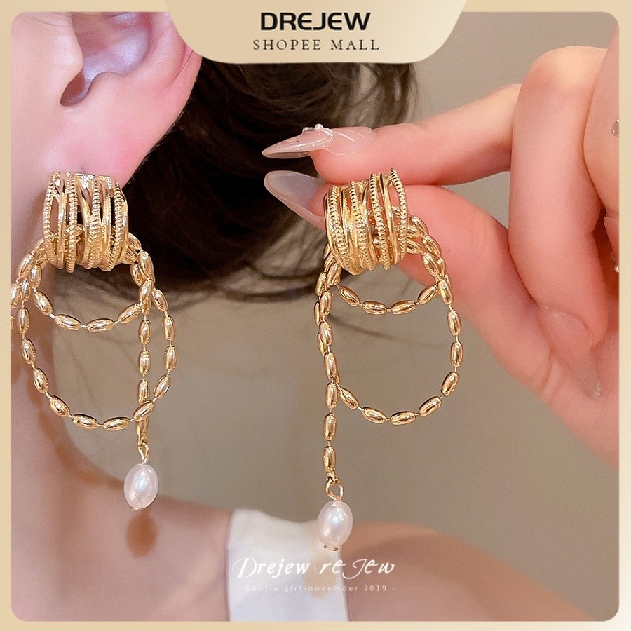 Dreejew Gold Tone Chain พู่หูเทียม Pearl Drop น้ําหนักเบา Elegant Design สําหรับผู้หญิงเหมาะสําหรับสวมใส่ทุกวันและชุดมีสไตล์