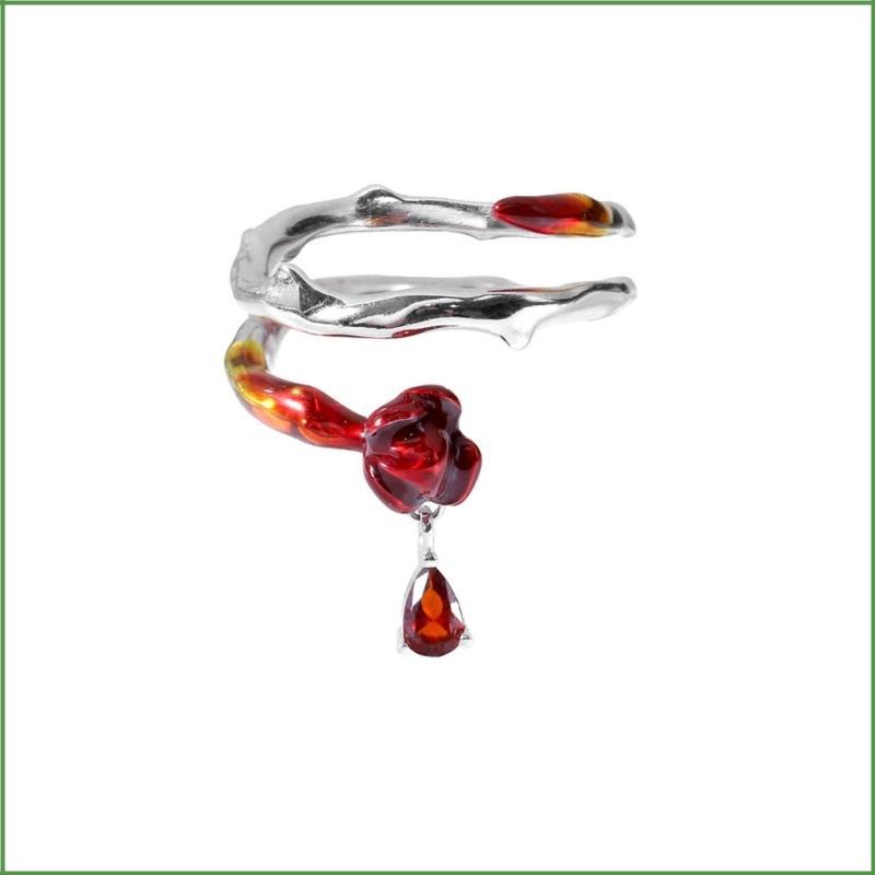 BON ผู้หญิงเปิดแหวนสีแดง Rose ดอกไม้แหวน Chic Index แฟชั่น Lady Finger Jewellery วันวาเลนไทน์ Y2K