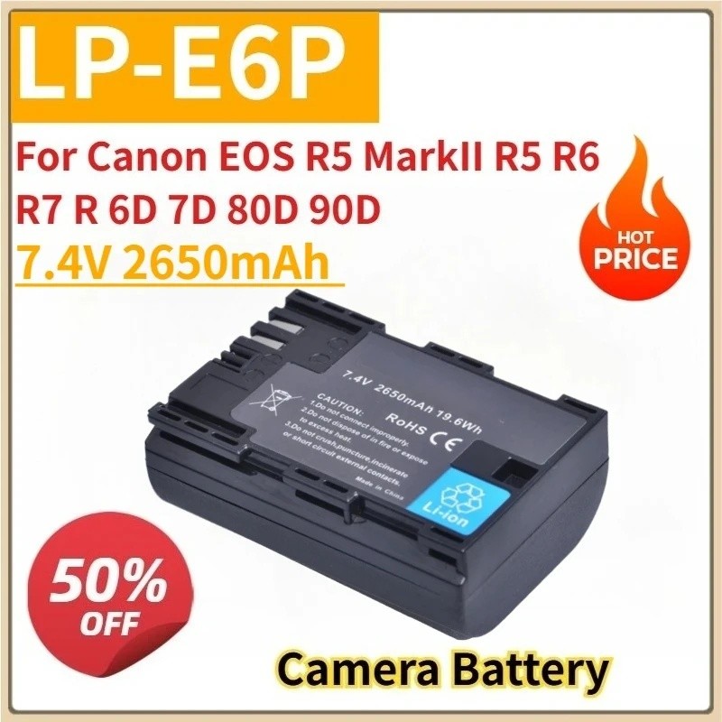 แบตเตอรี่กล้องใหม่ 7.4V 2650mAh LP-E6P + เครื่องชาร์จ LED สําหรับ Canon EOS R5 Mark II R5 R6 R7 R 6D