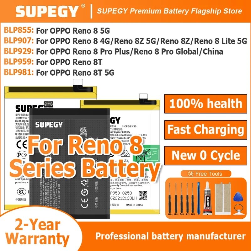 ใหม่ BLP855 BLP907 BLP929 BLP959 BLP981 แบตเตอรี่สําหรับ OPPO RENO8 4G/RENO8 PRO/RENO 8T/RENO 8Z/REN