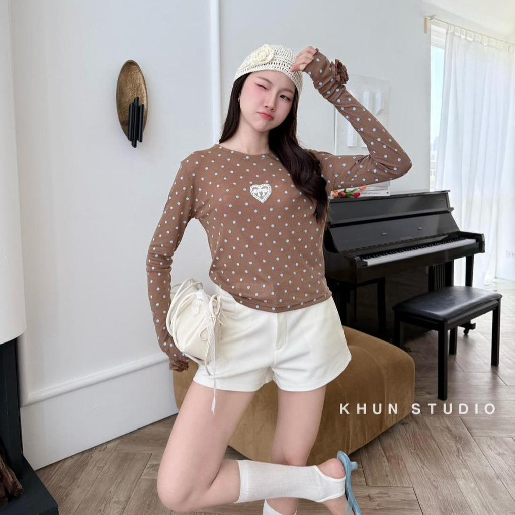 KN.Clothes เสื้อแขนยาว โพกาดอท แต่งดอกไม้ปลายแขน ผ้ายืด ใส่สบาย Khun.Studio รูปที่ 7