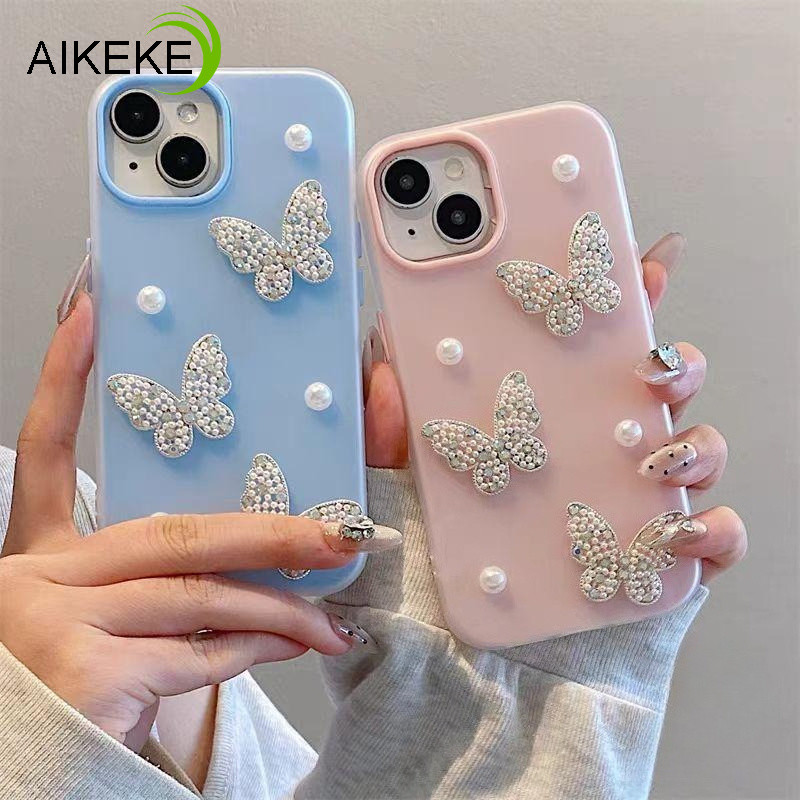 หวาน 3D ผีเสื้อมุก 2 in1 เคสโทรศัพท์สําหรับ Realme C63 C61 india C55 C53 C51 C51S C35 C33 C33S C31 C