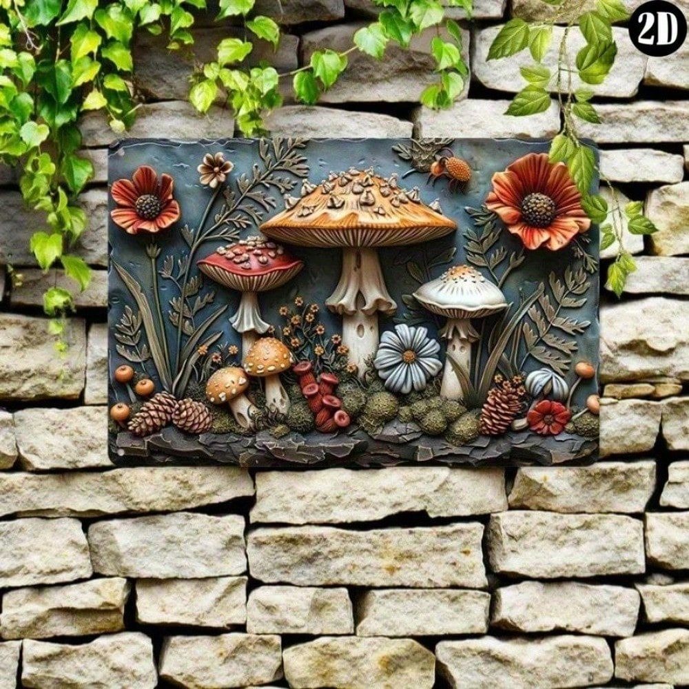 CIFbuy 3D โลหะเห็ด Wall Art Vintage ดอกไม้ตกแต่งป้าย Rustic Farmhouse แขวนเครื่องประดับสําหรับห้องนั่งเล่น