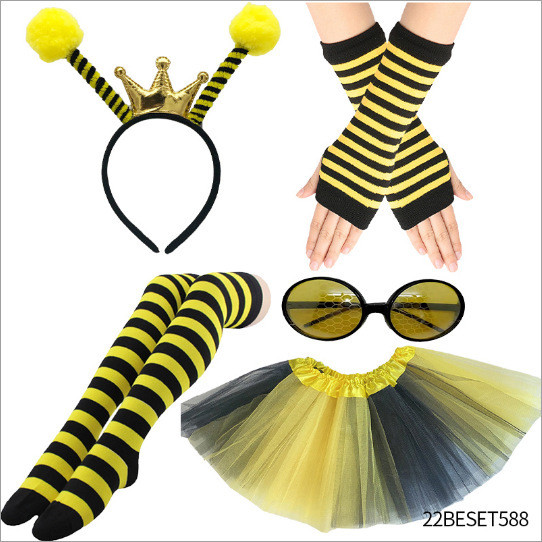S สไตล์ใหม่ 2025 ฮาโลวีน Bee Party Dress Up Wings Props เสื้อผ้าผึ้งเครื่องแต่งกายแถบคาดศีรษะแว่นตาช