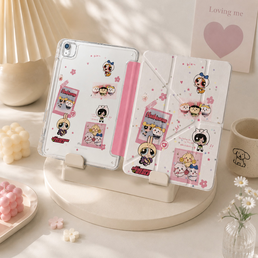 เคสไอแพด เคส iPad พับ Y มีที่ใส่ปากกา ลายการ์ตูนสีชมพู Gen11 Gen10 Gen9/8/7 Air11 Air4/5 Air6/7/8 Pro11 หลังใสกันกระแทก