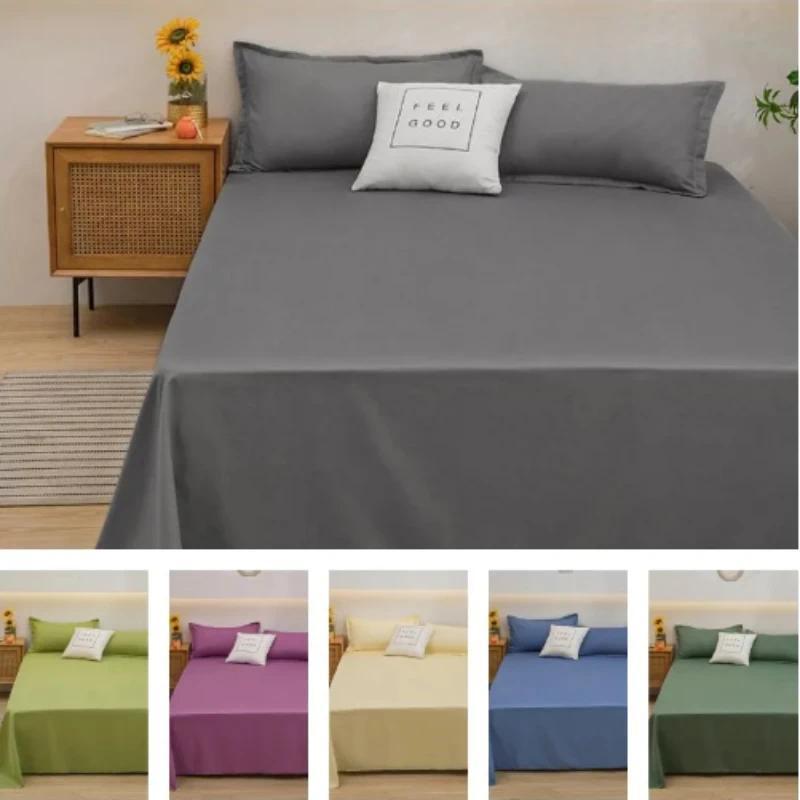 1 pc Bed Flat Sheet for Double Bed Plain Solid Color Top Sheets Single/Queen/King Flat Bedsheets Sof