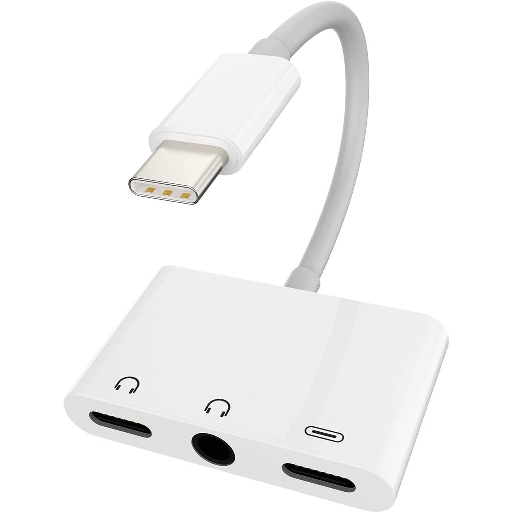 USB-C ถึง 3.5 มม.หูฟัง Dongle 3 ใน 1 DAC ประเภท C AUX ชาร์จแจ็ค Splitter สายไฟอะแดปเตอร์ชาร์จสําหรับ