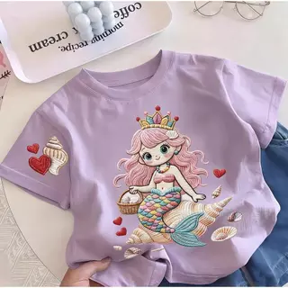 (เก็บเงินปลายDทาง) เสื้อยืดแขนสั้นลายเมอร์เมดสำหรับเด็กชายและเด็กหญิง คอกลม ทรงหลวม แขนสั้น เรียบง่าย สวมใส่สบายผิว ดีต่